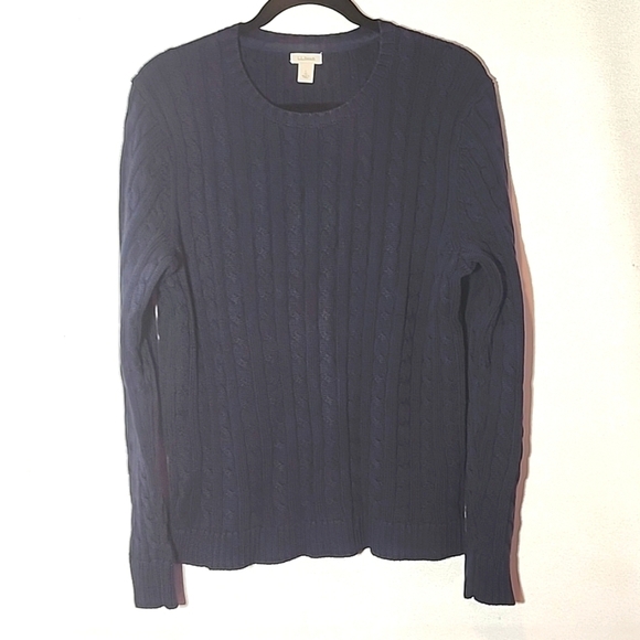 L.L. Bean Navy Blue Cable Knit Large Cozy Classic Cotton - Picture 1 of 6